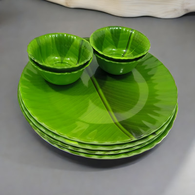 Inpro Pack of 8 Melamin Banana Leaf Print Dinner Set-Lightweight tableware for everyday use. Dinner Set(Green)