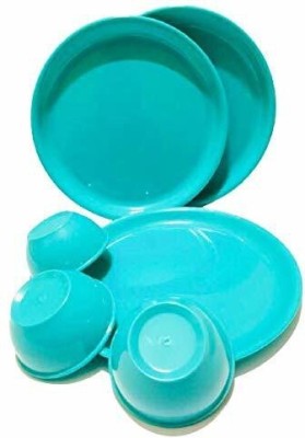 Everbuy Pack of 12 Plastic Stackable High Raised Edges BPA Free Microwave Safe and Unbreakable Plate and Bowl Set For Home Kitchen Restaurant Birthday Parties Picnic Travelling Office Canteen Gifting Purpose Combo Of (4 Full Plate + 8 Bowl) ENGLISH GREEN ; Plate Size 27 cm and Bowl Capacity 250 ml D