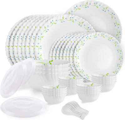 cello Pack of 47 Opalware Dazzle Tropical Lagoon|Crockery Set | Dinner Set(Green, White, Microwave Safe)