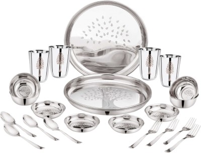 ESTOILE Pack of 24 Stainless Steel Laser Tree Design Dinner Set for 4 Dinner Set(Steel)