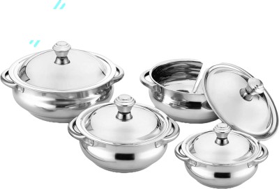 Kitchen Krafters Pack of 4 Stainless Steel 4 Handi with lid + Induction Bottom Cookware Set Dinner Set(Silver, Microwave Safe)
