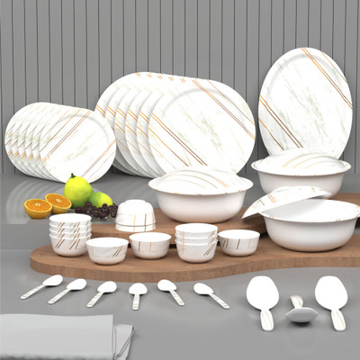 Castleite Pack of 40 Melamin Piccolo Rosin Cream Round Designer Crockery Dinner Set(White, Gold)