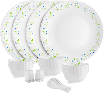 cello Pack of 22 Opalware Dazzle Tropical Lagoon |Crockery Set | Dinner Set(Green, White, Microwave Safe)