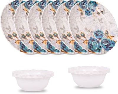 Home-pro Pack of 12 Melamin Melamine Royal Rose 6 Full Plates & 6 Bowl Set Dinner Set(Multicolor)