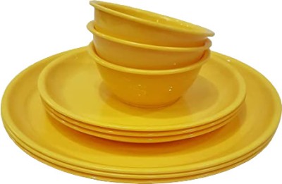 carry Pack of 9 Plastic Carry® 9 Pcs. Dinner Set, Unbreakable, Round Full Plates with Bowls Yellow Dinner Set(Yellow, Microwave Safe)