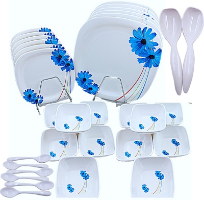 Perfectdine Pack of 32 Melamin dinner set pack of 32 pcs melamine dinner set 004 Dinner Set(White, Microwave Safe)