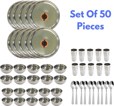 SHINI LIFESTYLE Pack of 50 Stainless Steel Stainless Steel Dinner Set of 50Pc, Kitchen Set for Home Heavy Gauge bartan set Dinner Set(Silver)