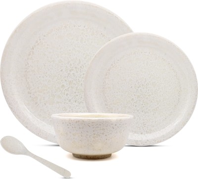 Litware Pack of 16 Melamin Round marble (4 Full Plate || 4 Bowl|| 4 SPOON || 4 Half Plate) 16pcs Dinner Set(White)