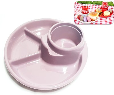 Kiwilon Pack of 3 Plastic 5 Slot Party Plates With Spoon Holder And Glass Holder BBQ Plates Dinner Set(Pink)