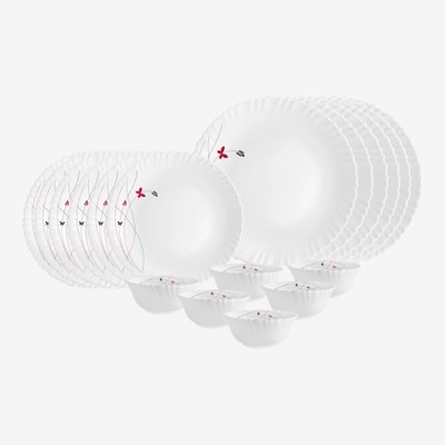 cello Pack of 18 Opalware Dazzle Lush Fiesta,Pieces Dinner Set(Red, White, Microwave Safe)