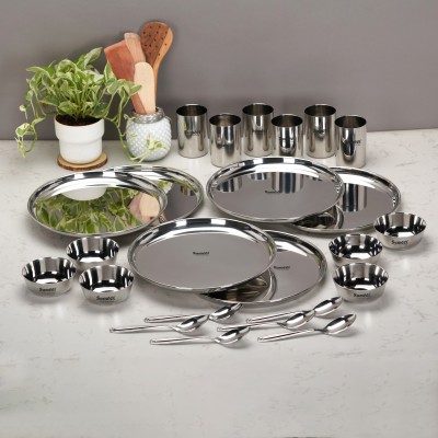 Sumeet Pack of 24 Stainless Steel Stainless Steel Heavy Gauge Mirror Finish Dinner set of 24 Pcs Dinner Set(Silver)