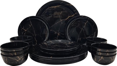 Dinewell Pack of 24 Melamin Dinner Set(Black, Gold)