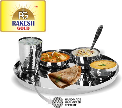 RG Rakesh Gold Pack of 6 Stainless Steel Stainless Steel Hammered Heavy Gauge Mirror Finish Royal Dinner set of 6 Pcs Dinner Set(Steel)