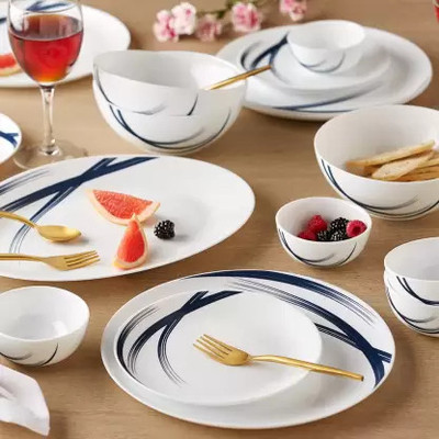BOROSIL Pack of 27 Opalware LARAH BY BOROSIL INDIGO STELLA DINNER SET Dinner Set(White, Microwave Safe)