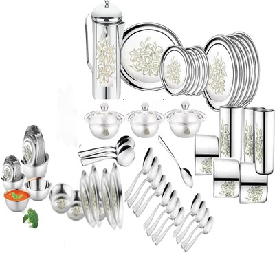 VPSK Pack of 51 Steel Aalishan heavy Dinner Set(Silver)
