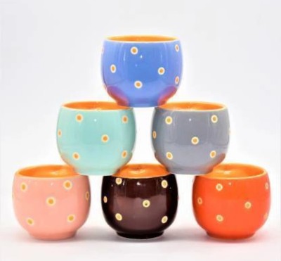 KIKI CREATION Pack of 6 Ceramic, Bone China Ludo tea cup set Dinner Set(Multicolor)