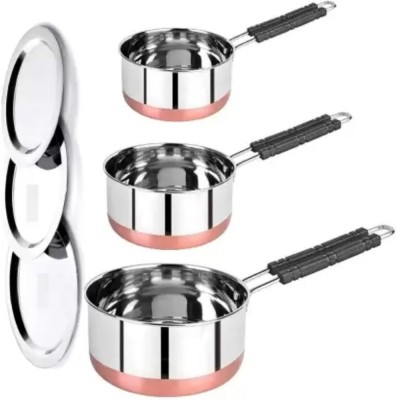 NARV Sauce Pan Set for Tea, Milk, Copper Sauce Pan Combo Set Gas Flame Compatible K2 Cookware Set(Stainless Steel, 6 - Piece)