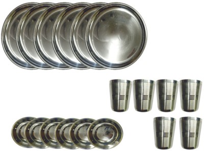 SHINI LIFESTYLE Pack of 18 Stainless Steel stainless steel dinner set,lunch plate,dinner plate, bhojan thali, plate set Dinner Set(Silver)