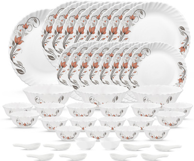 LAOPALA Pack of 46 Opalware Scarlet Bloom Dinner Set(White, Microwave Safe)