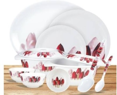 Maharaja Melamine Pack of 40 Melamin Style Round Shape Melamine Dinnerware Set for Kitchen 40 Pieces Set Dinner Set(White, Red, Microwave Safe)