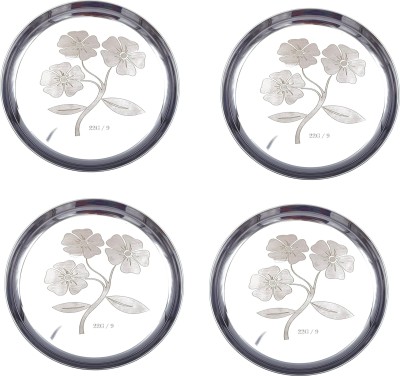 CuisineCove Pack of 4 Stainless Steel Dinner Plate set of 4 Dinner Set(Steel, Microwave Safe)