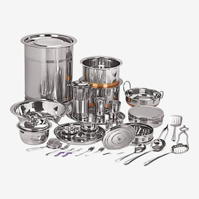 NEELAM Pack of 101 Stainless Steel 22 Gauge Premium Wedding Dinner Set(Silver)