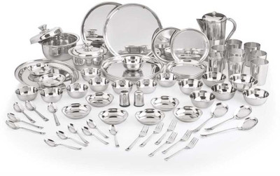 NEELAM Pack of 75 Stainless Steel Premium Dinner Set 24 Gauge Dinner Set(Silver)