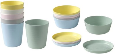 IKEA Pack of 18 Plastic Glass(Mug) 6,Bowl 6, plates 6, Easy to Carry , Childern's Dinner Set(Multicolor, Microwave Safe)