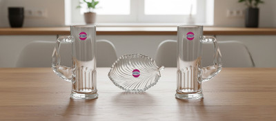 Somil Pack of 3 Glass Afast Combo of 2 Beer Glasses and 1 Snack Plate : Glass, Set of 3, 19.5 X 16 CM Dinner Set(Clear, Microwave Safe)