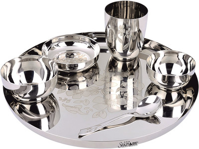 CDM SOLITAIRE Pack of 6 Stainless Steel Dinner Set Mirror finish Premium Quality with Laser Engraved Design Dinner Set(Silver)