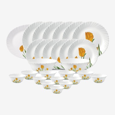 LAOPALA Pack of 27 Opalware Tulip Passion Dinner Set(White, Yellow, Green, Microwave Safe)