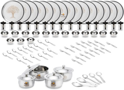 Ginara Pack of 88 Stainless Steel Laser Printed Tree Model Dinner Set(Silver)