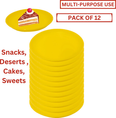 SOAR UNITRADE Pack of 12 Plastic YELLOW PLASTIC SMALL SNACKS PLATE Dinner Set(Yellow)