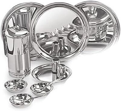 RJ kitchenware Store Pack of 55 Stainless Steel 55 pcs Dinner Set Combo Pack Dinner thali Set Glass Set Bowl Set Spoons Dinner Set(Silver)