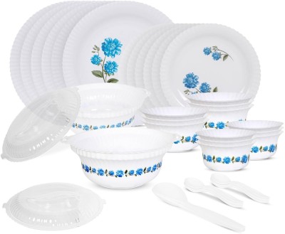 KUNJVAL Pack of 36 Plastic Unbreakable Designer Plastic Light Weight Dinner Set of 36 pieces Dinner Set(White, Microwave Safe)