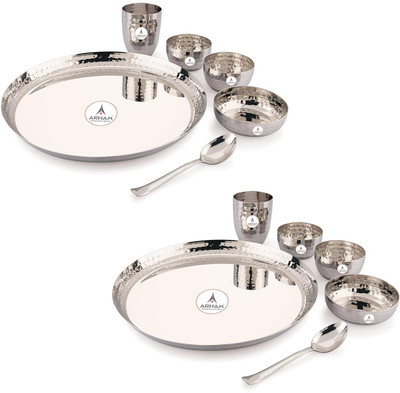 PanCraft Pack of 12 Stainless Steel Dinner Set | Heavy, Food Grade, Elegant , Hammered Dinner Set(Silver)