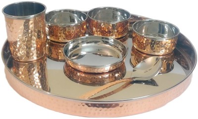 Parik Enterprises Pack of 6 Brass Pure Copper/Steel Hammered Thali Set - 6 Pieces Dinner Set(Brown)