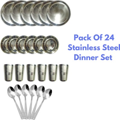 SHINI LIFESTYLE Pack of 24 Stainless Steel Stainless Steel Dinner Set, Stainless Steel Dinner Set, Steel Bartan Set 24pc Dinner Set(Silver)