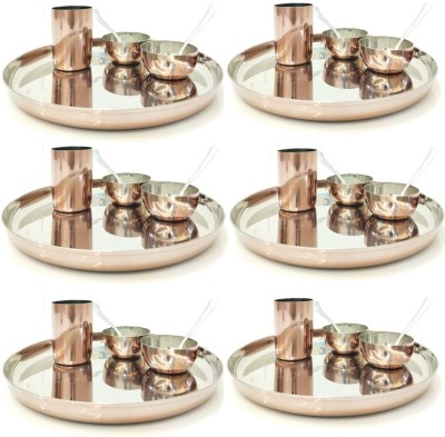 STEEPLE Pack of 36 Stainless Steel, Steel ROSEGOLD Dinner Set - Thali, Glass Bowl, and Spoon - Elegant Dining Collection Dinner Set(Brown, Microwave Safe)