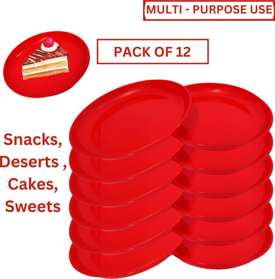 SOAR UNITRADE Pack of 12 Plastic RED PLASTIC SMALL SNACKS PLATE Dinner Set(Red)