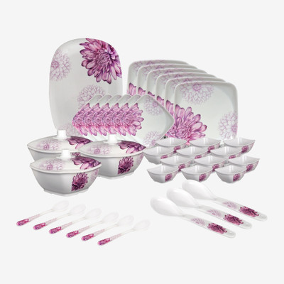 Hamlay by SIGRI-WALA Pack of 40 Melamin Dahlia Dinner Set(Pink, White)