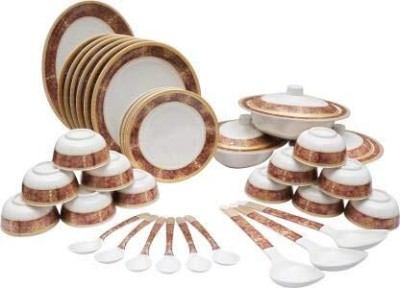 Maharaja Melamine Pack of 40 Melamin Style 1009 Round Shape Melamine Standard Dinner Set- 40 Pieces Dinner Set(White, Brown, Microwave Safe)