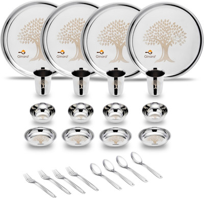 Ginara Pack of 24 Stainless Steel Laser Printed Tree Model Dinner Set(Silver)