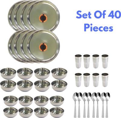 SHINI LIFESTYLE Pack of 40 Stainless Steel Stainless Steel Dinner Set of 40Pc, Kitchen Set for Home Heavy Gauge bartan set Dinner Set(Silver)