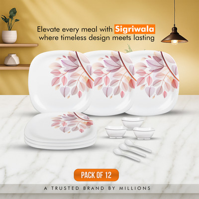 Sigri-wala Pack of 12 Melamin Dinner Set(Brown, White)