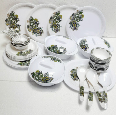 Radhe Crockery Pack of 41 Melamin SILVERROCK Dinner Set(White, Green)