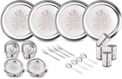 Classic Essentials Pack of 24 Stainless Steel Dinner Set|Serves 4 People|Heavy Gauge|Kitchen Set|Permanent Laser-Glory Dinner Set(Silver)