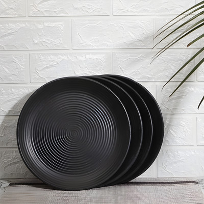 BFAAST Pack of 6 Melamin Premium Matte Black Melamine Plate | Lightweight & Stylish Dining Ware pack of 6 Dinner Set(Black, Microwave Safe)