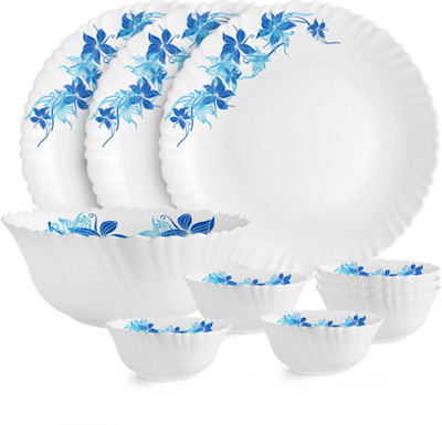 cello Pack of 10 Opalware Dazzle Series Blue Swirl Crockery Set | Dishwasher Safe | Light-Weight Dinner Set(Blue, Microwave Safe)