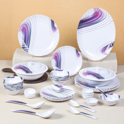 City Gold Pack of 43 Melamin Dinner Set, elegant way to serve dinner to your family or guests, Fluted round Dinner Set(Blue, White)